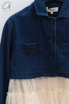 RENAISSANCE Denim patchwork tulle top RNS-KIRI-DLCF Indigo/dusty pink